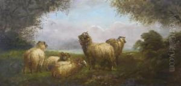 Sheep In A Landscape Oil Painting by Walter Hunt