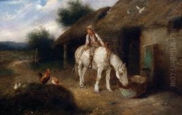 A Farmyard Scene Oil Painting by Walter Hunt