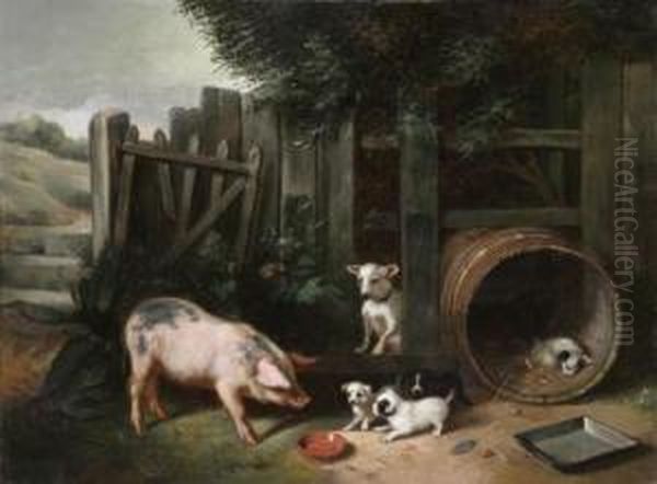 Farmyard Oil Painting by Walter Hunt