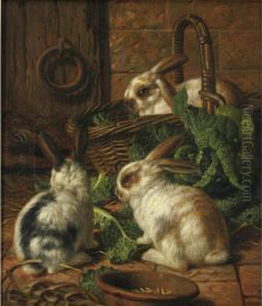 Tame Rabbits Oil Painting by Walter Hunt