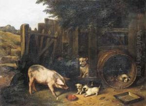 Farmyard Oil Painting by Walter Hunt