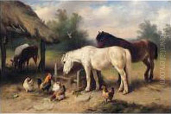 In The Farmyard Oil Painting by Walter Hunt