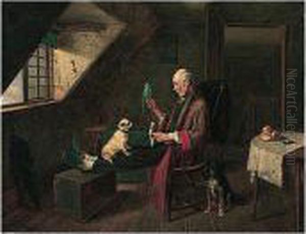 His Favourite Pets Oil Painting by Walter Hunt