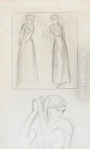 Studies For The Headpiece To 'the Lady Of Shalott': The Lady In Three Poses Oil Painting by William Holman Hunt