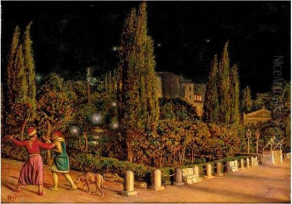 Piazza Della Constituzione By Night, Athens Oil Painting by William Holman Hunt