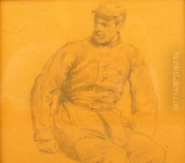 Sketch Of A Sitting Soldier Oil Painting by Emil Hunten