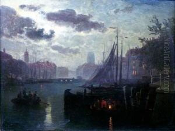 Abendstimmung An Der Kuste Von Holland Oil Painting by Franz Johann (Wilhelm) Hunten