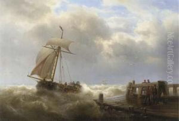 Stormy Weather Oil Painting by Franz Johann (Wilhelm) Hunten