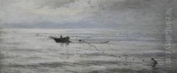 Fishing Boat On A Calm Sea Oil Painting by Colin Hunter