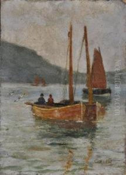 Fishing Boats Oil Painting by Colin Hunter