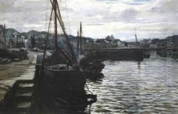 Scottish Harbour Oil Painting by Colin Hunter