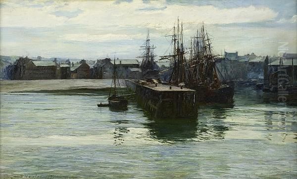 A Busy Harbour, Possibly Wicklow Oil Painting by Colin Hunter