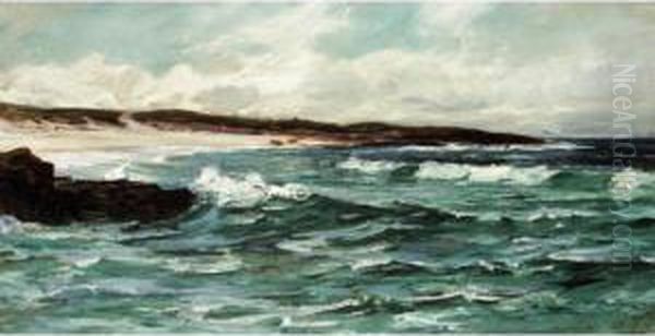 A Rocky Seascape Oil Painting by Colin Hunter