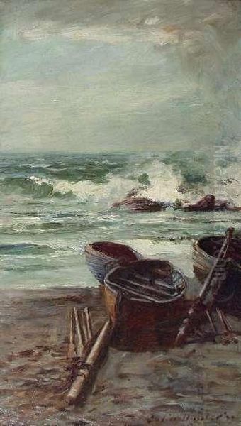 Beached Rowing Boat Oil Painting by Colin Hunter