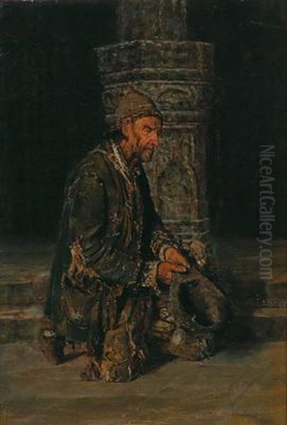 A Beggar Oil Painting by George Sherwood Hunter