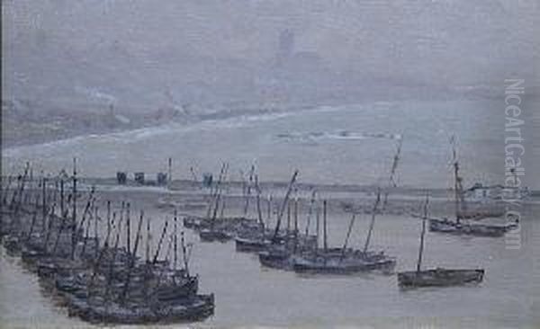 Fishing Boats In The Harbour, Penzance Oil Painting by George Sherwood Hunter