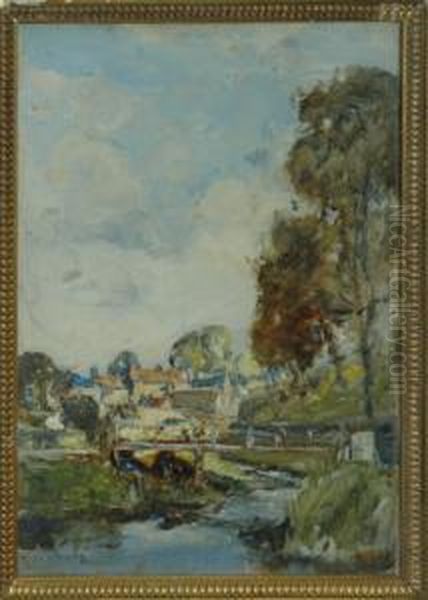 Footbridge Before Houses Oil Painting by Mason Hunter