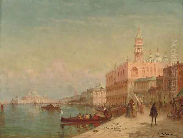 Before the Doge's Palace, Venice Oil Painting by Charles Clement Calderon