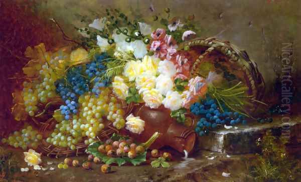 Still Life with Grapes and Roses Oil Painting by Max Carlier