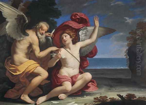 Daedelus and Icarus Oil Painting by Simone Cantarini (Pesarese)