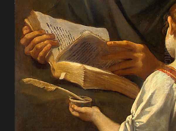 Saint Matthew and the Angel (detail) 1645-48 Oil Painting by Simone Cantarini (Pesarese)