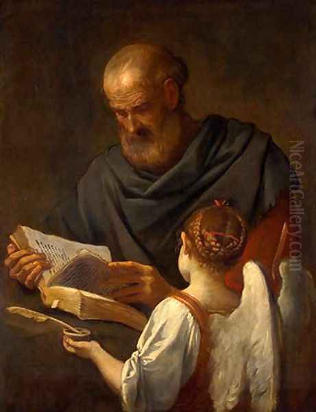 Saint Matthew and the Angel 1645-48 Oil Painting by Simone Cantarini (Pesarese)