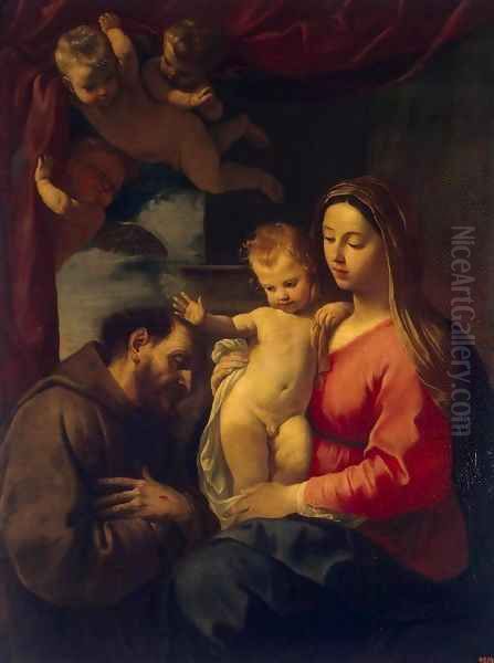 Virgin and Child with St Francis of Assisi by Simone Cantarini (Pesarese)