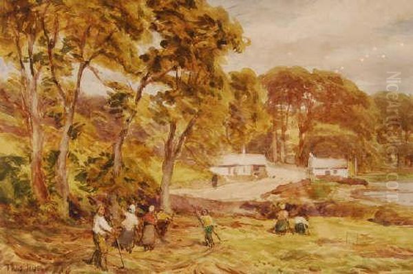 Irish Rural Village Scene Atrosscarberry Oil Painting by Thomas Huson