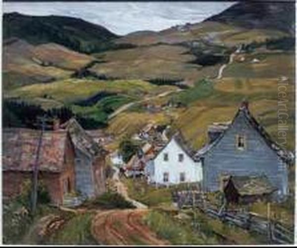 Village On Mountain Slopes by Frederick William Hutchison