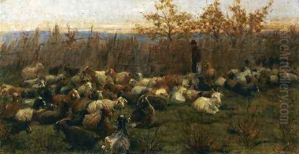 A Flock of Goats Oil Painting by Nicolo Cannicci