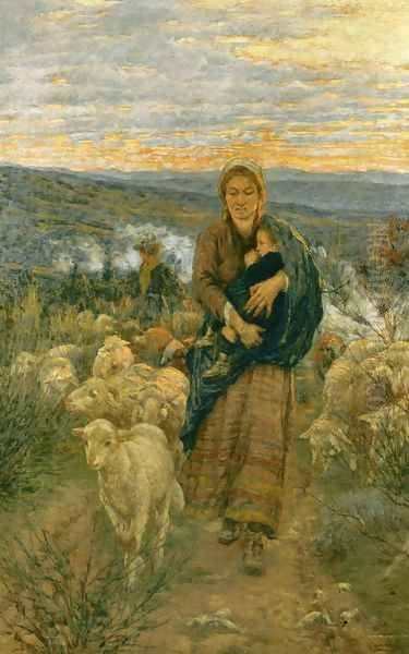 Shepherdess and Child in the Pasture Oil Painting by Nicolo Cannicci