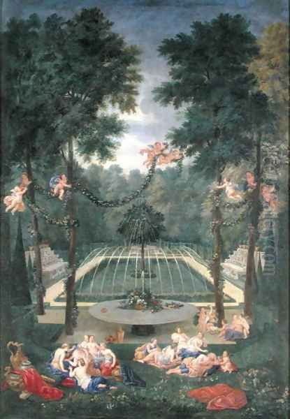 Groves of Versailles, view of the Marais with Venus and Echo, 1688 Oil Painting by Jean II Cotelle