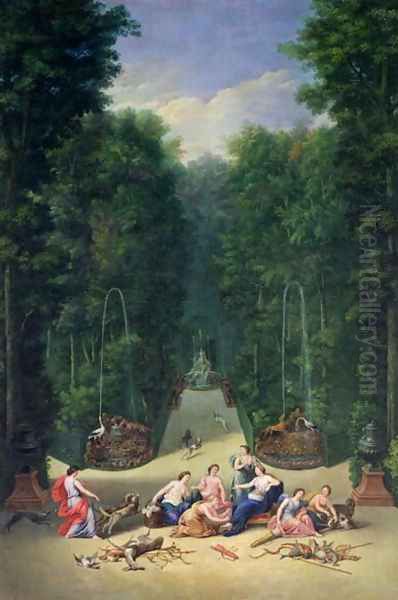 The Groves of Versailles View of the Maze with Diana and her Nymphs, 1688 Oil Painting by Jean II Cotelle