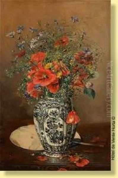 Vase De Delft Fleuri Oil Painting by Francois-Joseph Huygens