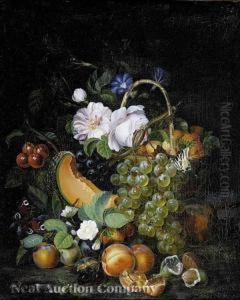 Basket Offruit And Flowers Oil Painting by Francois-Joseph Huygens