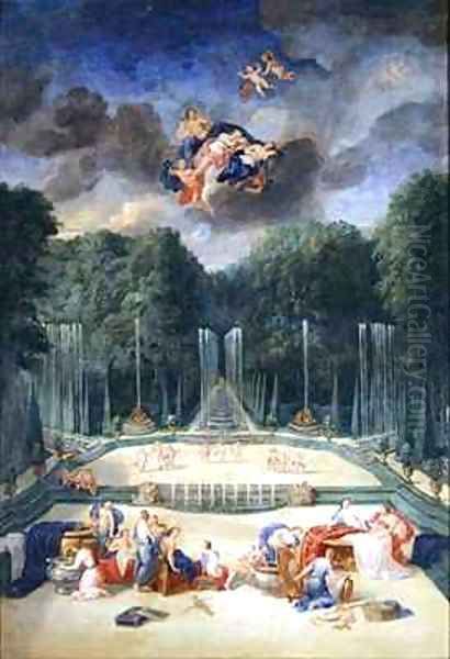 The Groves of Versailles View of the Theatre of Water with Nymphs waiting to receive Psyche Oil Painting by Jean II Cotelle