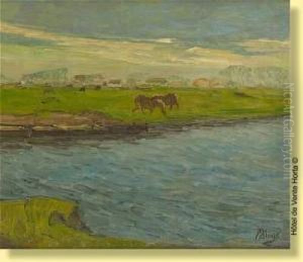 Le Long De La Lys, Zulte Oil Painting by Modest Huys