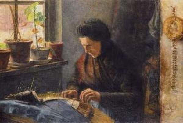 De Kantwerkster (1903) Oil Painting by Modest Huys