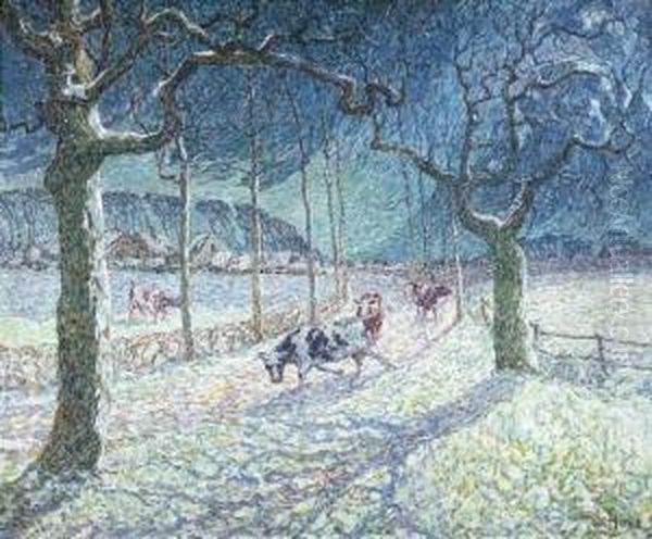 Sneeuwstorm In April. Wakken (1921) Oil Painting by Modest Huys