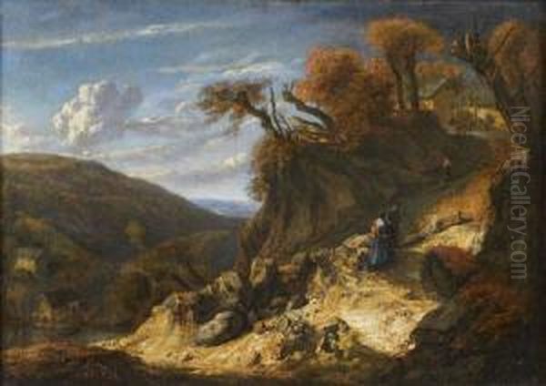 Paysage Escarpe Avec Des Voyageurs by Cornelis Huysmans