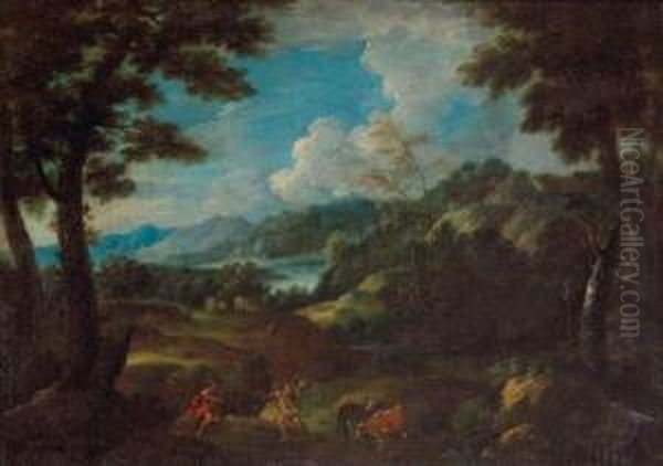 Paysage Boise Avec Mercure Et Argos. Oil Painting by Cornelis Huysmans