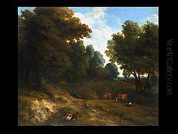 Baumlandschaft Mit Kuhen Und Wanderer Oil Painting by Cornelis Huysmans