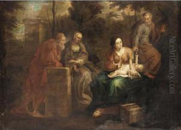 The Holy Family With Two Saints Probably Joachim And Anna Oil Painting by Cornelis Huysmans