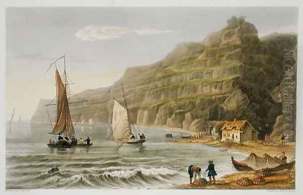 Shanklin Bay, from 'The Isle of Wight Illustrated, in a Series of Coloured Views' Oil Painting by Frederick Calvert