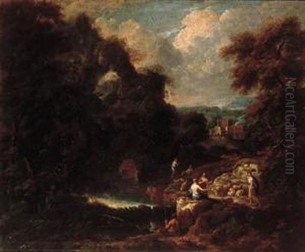 An Italianate Landscape Oil Painting by Cornelis Huysmans