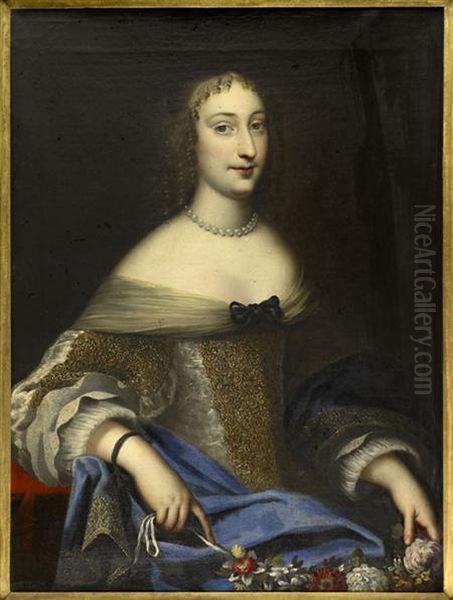 Three Quarter Length Portrait Of A Lady With Garland Of Flowers Oil Painting by Jacob Huysmans