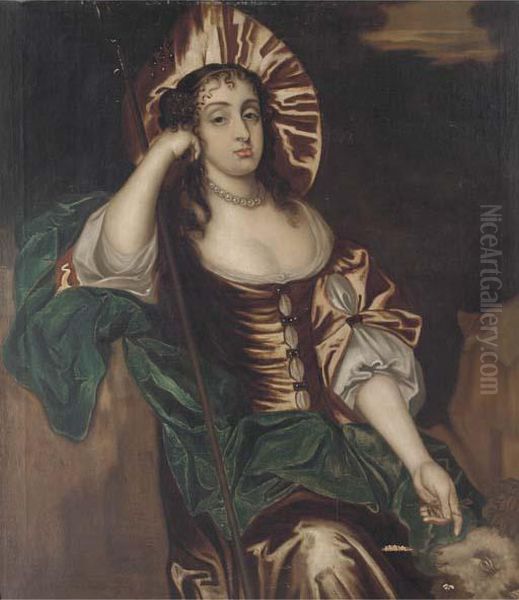 Portrait Of A Lady, 
Three-quarter-length, In A Brown Dress And Bluewrap, As A Shepherdess Oil Painting by Jacob Huysmans