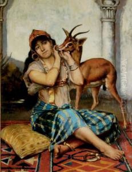 Young Girl With A Deer Oil Painting by Jan Baptist Huysmans