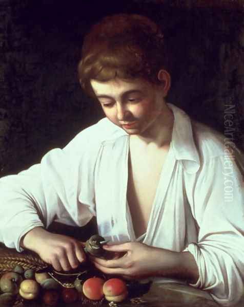 A Young Boy Peeling an Apple Oil Painting by Studio of Caravaggio, Michelangelo