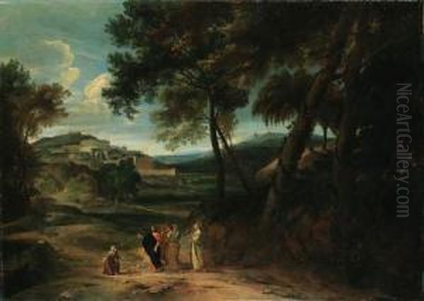 A Classical Landscape With Christ And The Canaanite Woman Oil Painting by Jan Baptist Huysmans